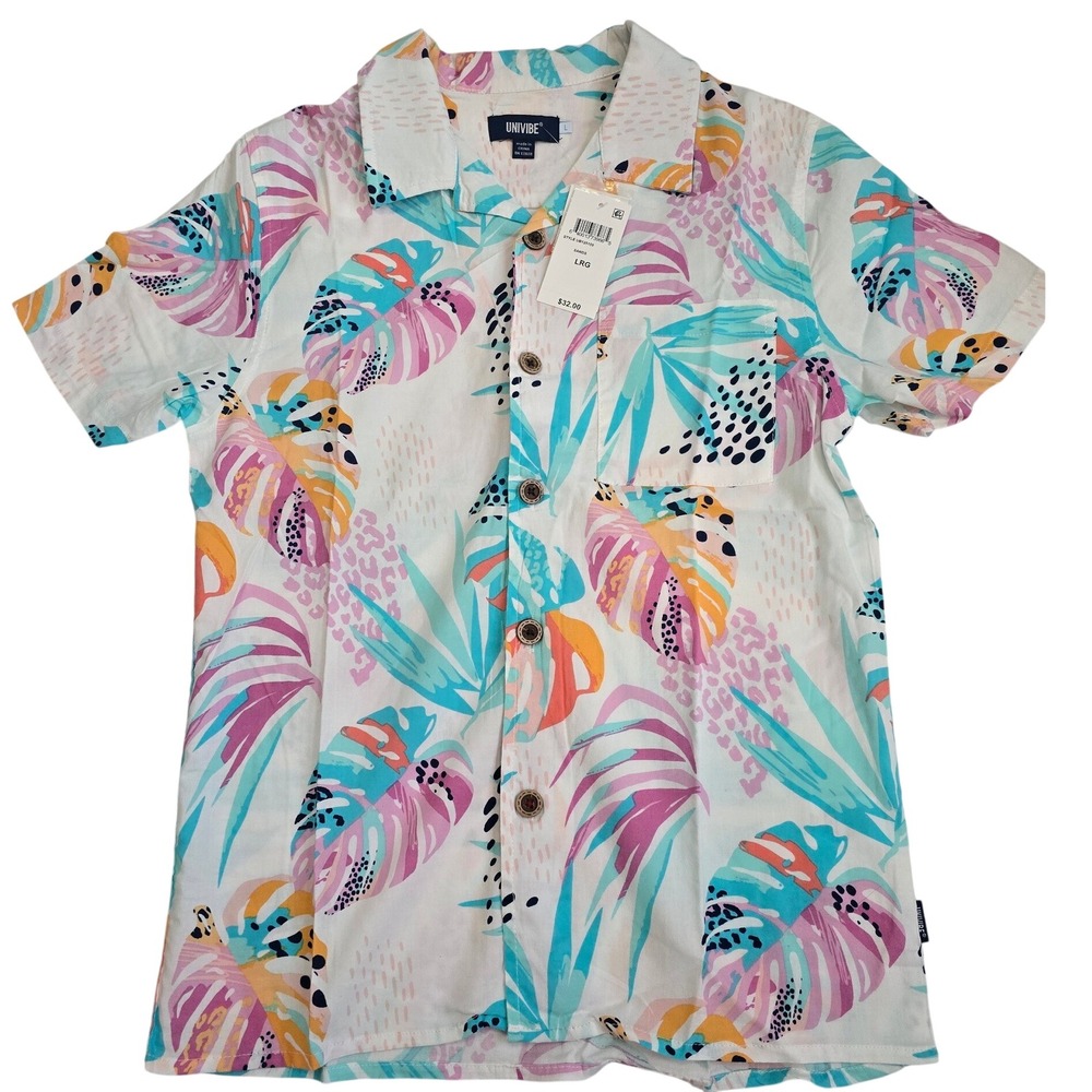 Univibe Boys Tropical Palm Leopard Print Button Down Shirt Large NWT